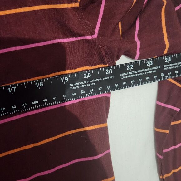 a new day T Shirt Striped Long Sleeve Burgundy Basic Women's Size Large - Picture 4 of 5